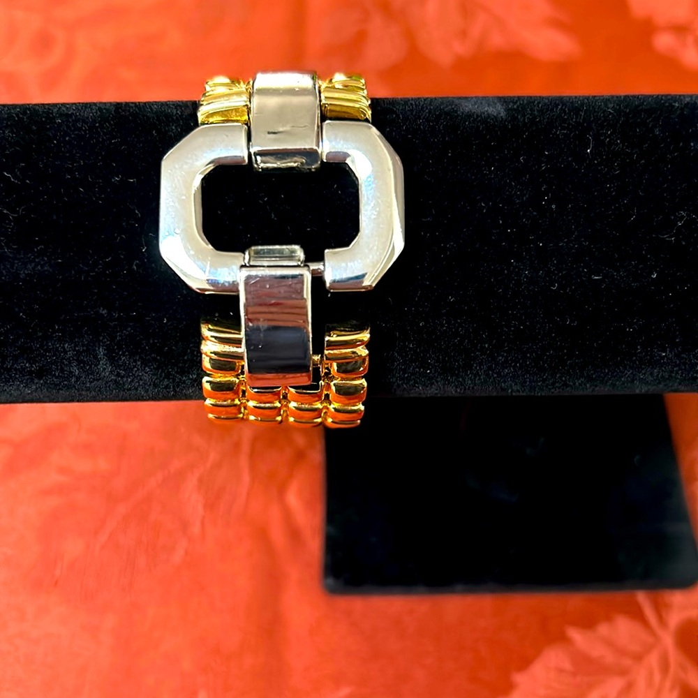 Joan Rivers Mixed Metal Gold and Silver Tone Wide Chunky Track Chain Bracelet